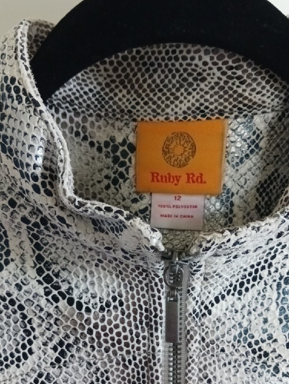 Ruby Rd. Snake-Print Zip Front Leather Jacket - White/Gray - Picture 3 of 3